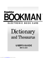 Franklin BOOKMAN MWD-2001 User Manual
