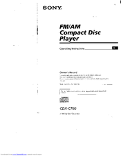 Sony CDX-C760 - Fm/am Compact Disc Player Operating Instructions Manual