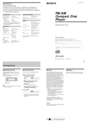 Sony CDX-L250 - Fm/am Compact Disc Player Operating Instructions