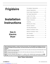 Frigidaire Gas Dryer Installation Instructions Manual