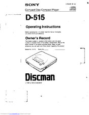 Sony Discman D-515 Operating Instructions Manual