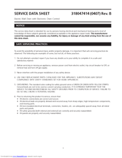 Frigidaire GLEB30S9FSA Service Data Sheet