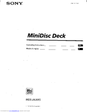Sony MDS-JA30ES - Mini Disc Recorder Operating Instructions Manual