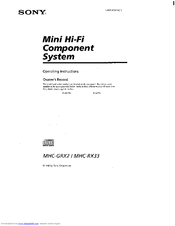 Sony HCD-GRX33 - Component For Mhcrx33 Operating Instructions Manual