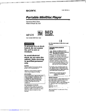 Sony MD Walkman MZ-E25 Operating Instructions Manual