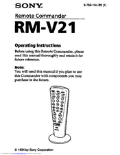Sony Remote Commander RM-V21 Operating Instructions Manual
