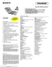 Sony PCG-SR33K VAIO Specifications