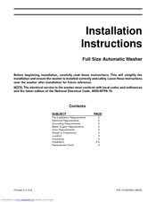 Frigidaire Gallery GLWS1349AS0 Installation Instructions