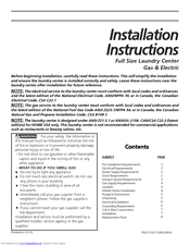 Frigidaire GLGT1142CS0 Installation Instructions Manual