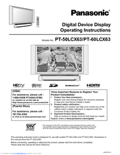 Panasonic PT50LCX63 - MULTI-MEDIA DISPLAY Operating Instructions Manual