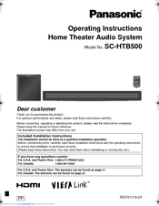 Panasonic SAHTB500 - HOME THEATER AUDIO SYSTEM Operating Instructions Manual