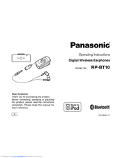 Panasonic RPBT10 - DIGITAL WIRELESS EARPHONE Operating Instructions Manual