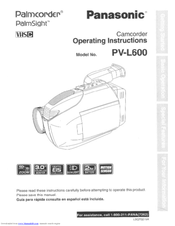 Panasonic Palmcorder Palmsight PV-L600 Operating Manual