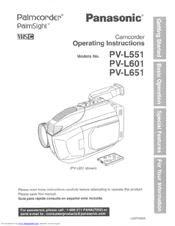 Panasonic Palmcorder PalmSight PV-L601 Operating Manual