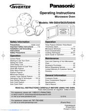 Panasonic NNS654BFB - MICROWAVE BBUY 1.2 CUFT Operating Instructions Manual
