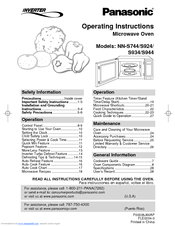 Panasonic NNS924BFW - MICROWAVE OVEN 2.2 CUFT Operating Instructions Manual