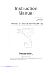Panasonic EY6432 - CORDLES DRILL&DRIVER Instruction Manual
