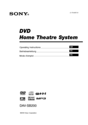 Sony DAV-SB200 Operating Instructions Manual