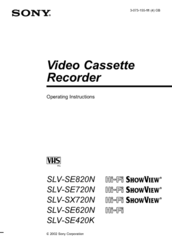 Sony SLV-SE820N ShowView Operating Instructions Manual
