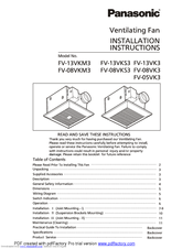 Panasonic WhisperGreen FV-13VK3 Installation Instructions Manual