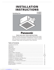Panasonic Whisper Green FV-05VK1 Installation Instructions Manual