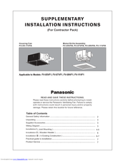 Panasonic FV-09VF1 Installation Instructions Manual