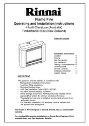 Rinnai Timberflame IB30 Operating And Installation Instructions