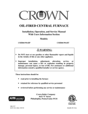 Crown CSHB60-90ABP Installation, Operation And Service Manual