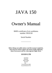 Avian JAVA 150 Owner's Manual