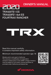 Honda FourTrax Rancher TRX420FE1 2020 Owner's Manual