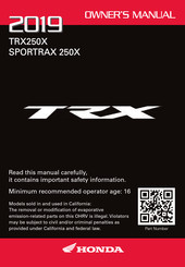 Honda Sportrax TRX250X 2019 Owner's Manual