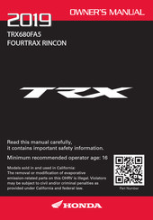 Honda FourTrax Rincon TRX680FA5 2019 Owner's Manual