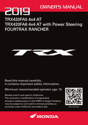 Honda FourTrax Rancher TRX420FA5 2019 Owner's Manual