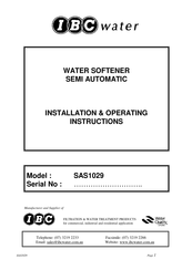 Ibc Water SAS1029 Installation & Operating Instructions Manual
