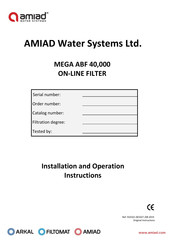 amiad MEGA ABF 40,000 Installation And Operation Instructions Manual