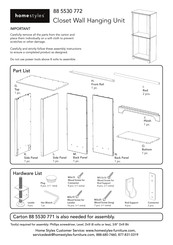 Homestyles Closet Wall Hanging Unit 88 5530 772 Assembly Instructions Manual