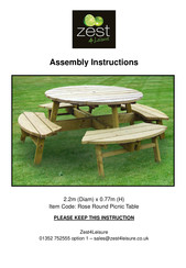 Zest 4 Leisure Rose Round Picnic Table Assembly Instructions Manual