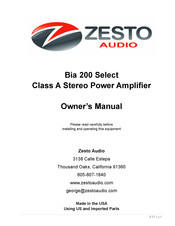 Zesto Audio Bia 200 Select Owner's Manual