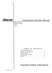 Dacor HWC24 Installation And User Manual