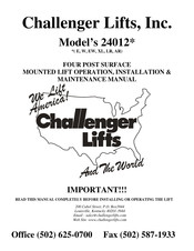 Challenger Lifts 24012 W Operation Installation Maintenance Manual