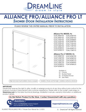 Dreamline Alliance Pro LT TDAT60W570 Installation Instructions Manual