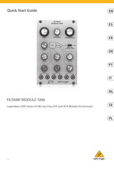 Behringer FILTAMP MODULE 1006 Quick Start Manual