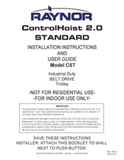 Raynor ControlHoist 2.0 STANDARD Installation Instructions And User Manual