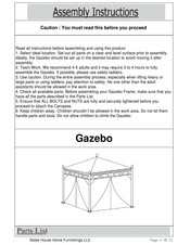 Noble House Home Furnishings Gazebo Assembly Instructions Manual