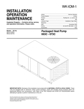 American Standard WKD073C Installation Operation & Maintenance