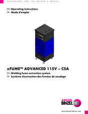 Abicor Binzel xFUME ADVANCED 115V - CSA Operating Instructions Manual