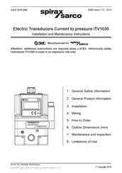 Spirax Sarco ITV1030 Installation And Maintenance Instructions Manual