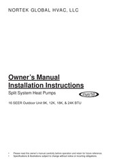 Nortek GHH09LSK4DL Owner's Manual And Installation Instructions