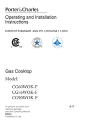 Porter & Charles CG76WOK-F Operating And Installation Instructions