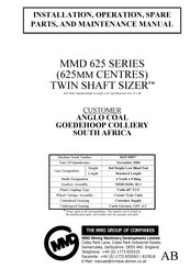 MMD TWIN SHAFT SIZER 625 Series Installation, Operation And Maintenance Manual